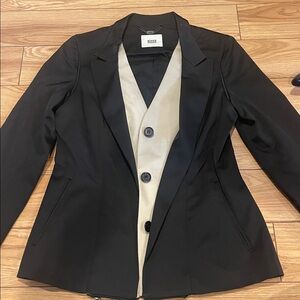 New Nisse wool blend Black & Cream Women'Blazer removable sleeves and vest sz 6